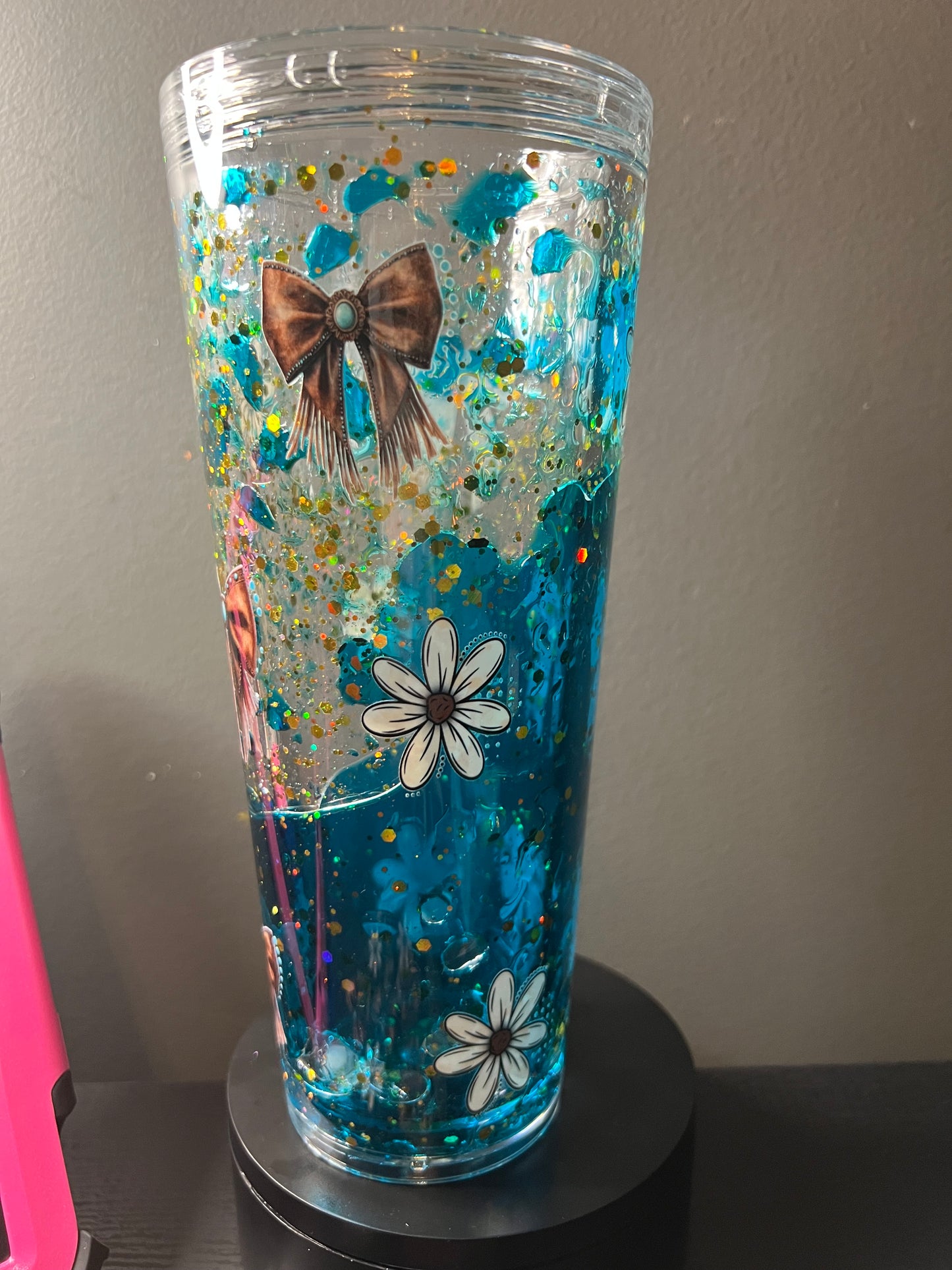 24 oz lava with brown bows and flowers