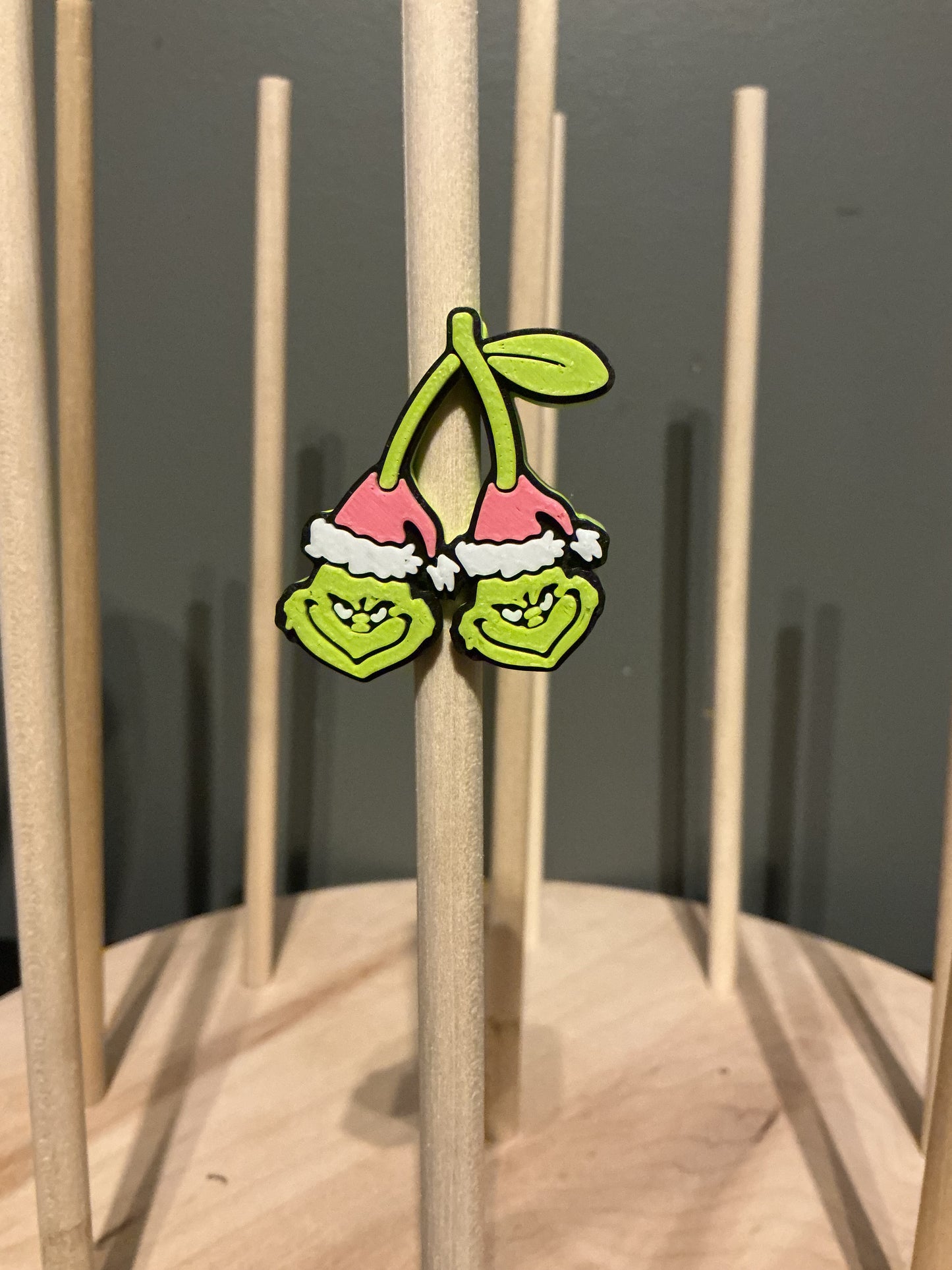 Grinch cherry 3d straw topper