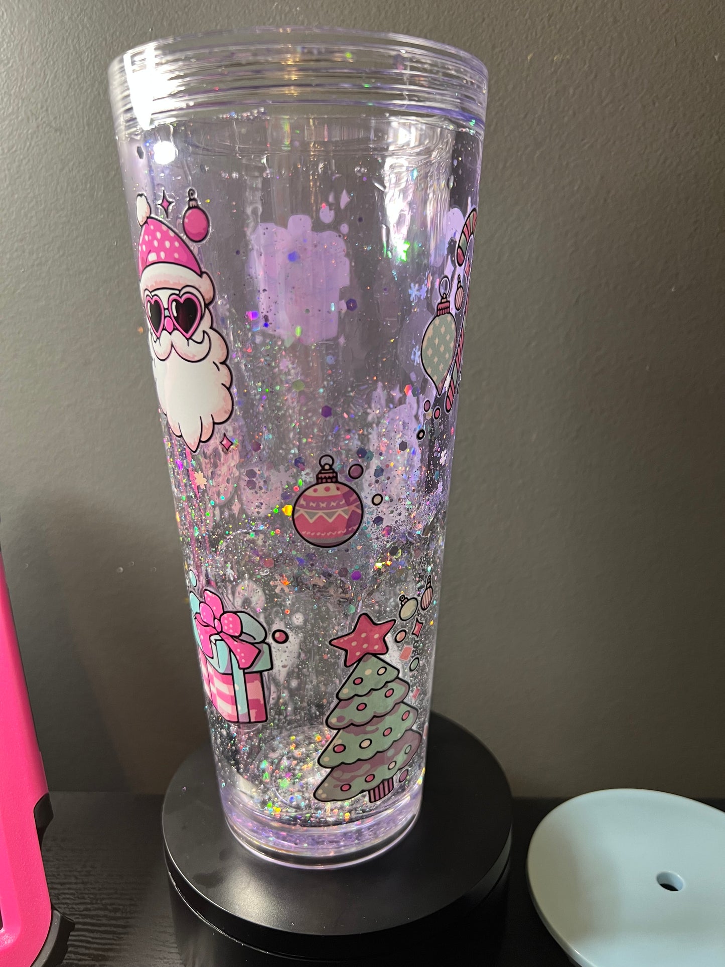 24 oz pink Santa lava snowglobe