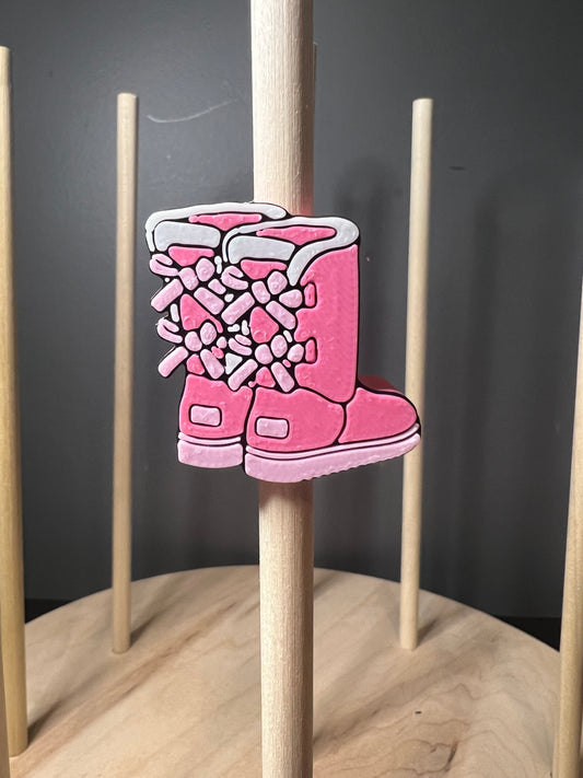 Pink boots 3d straw toppers