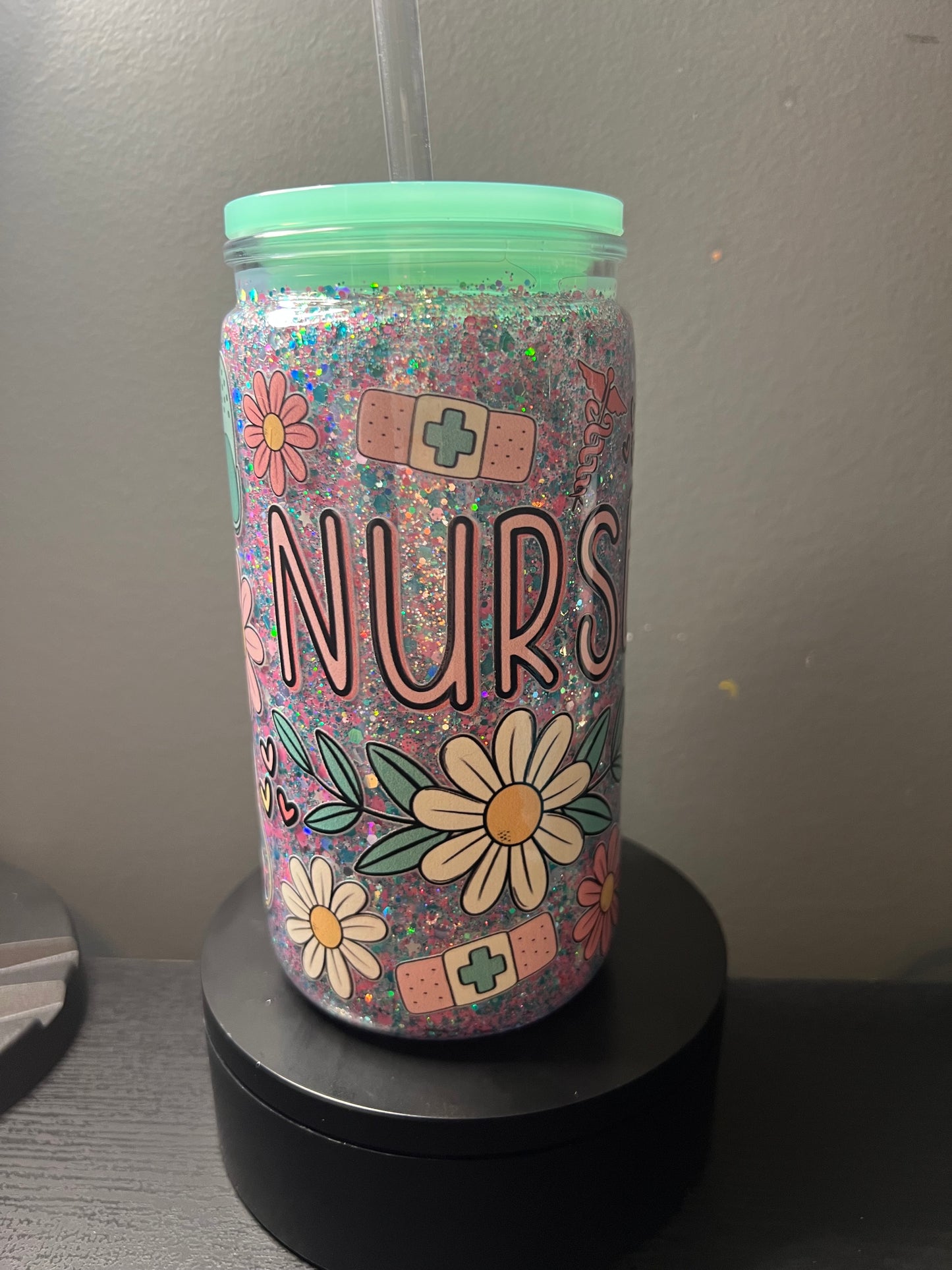 16 oz nurse glitter snowglobe