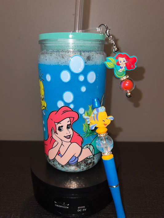 Little mermaid bundle with straw charm and pen