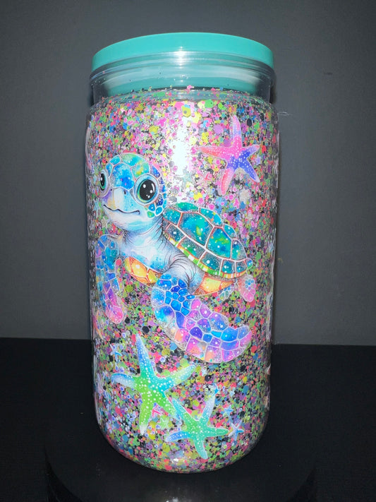 Turtle glitter tumbler