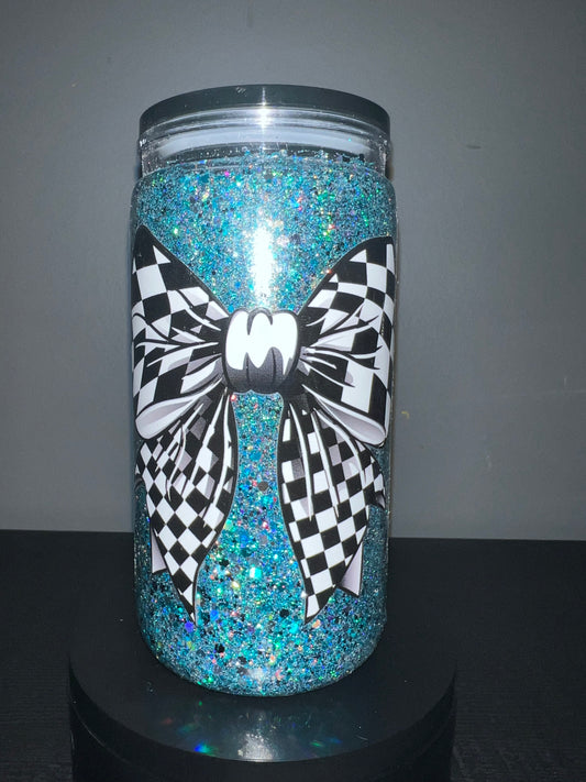 Black and white bow glitter tumbler