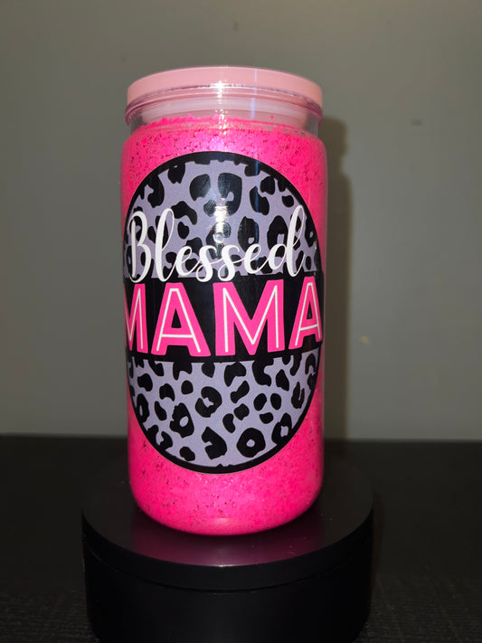 Blessed mama glitter tumbler