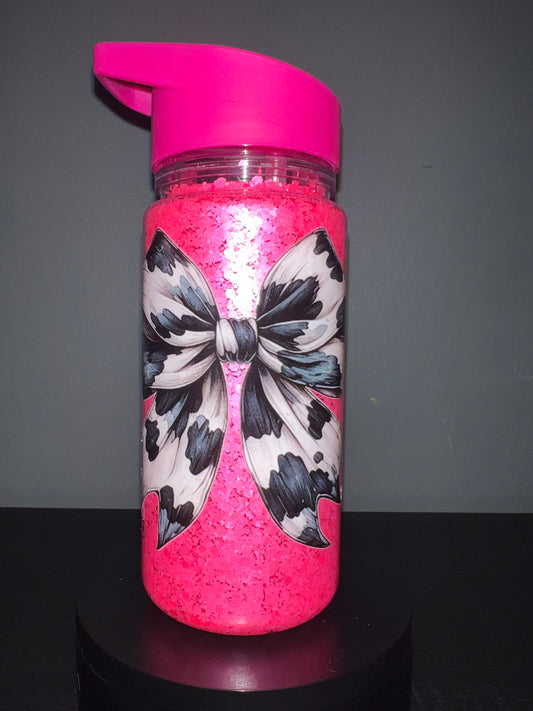 Cow bow kids tumbler with glitter