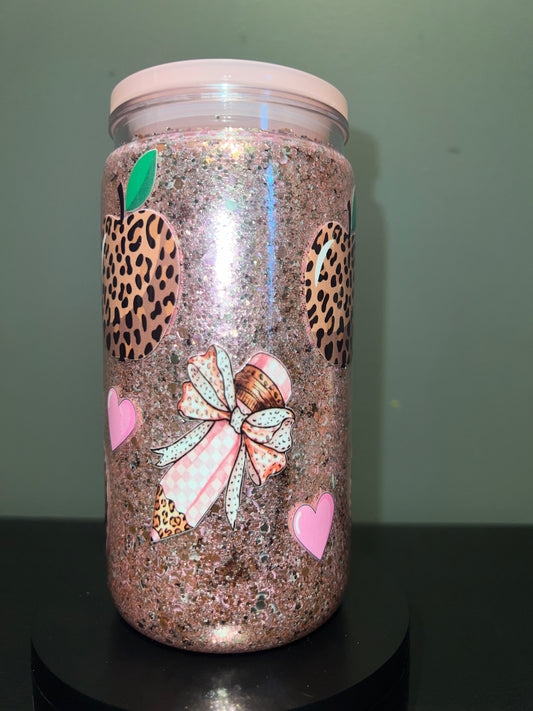 Teacher bow and pencil glitter tumbler