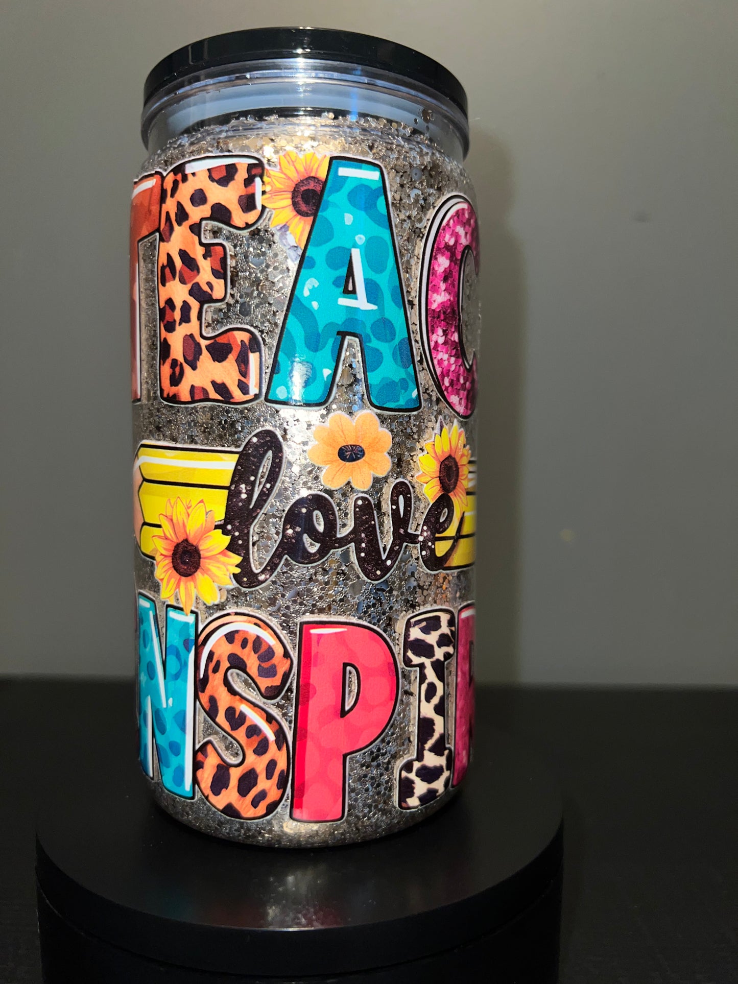 Teach love inspire glitter tumbler