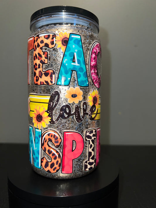Teach love inspire glitter tumbler