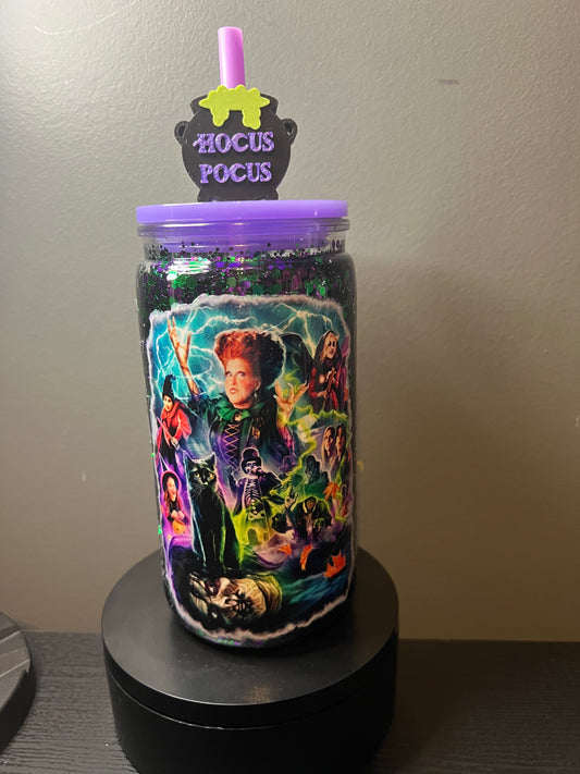 16oz Hocus Pocus snowglobe with 3d straw topper
