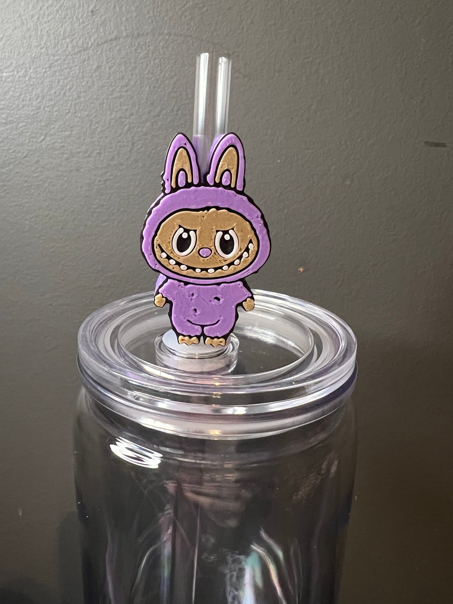 Purple Labubu 3d straw topper