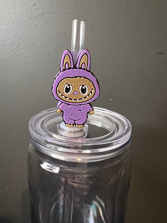 Purple Labubu 3d straw topper