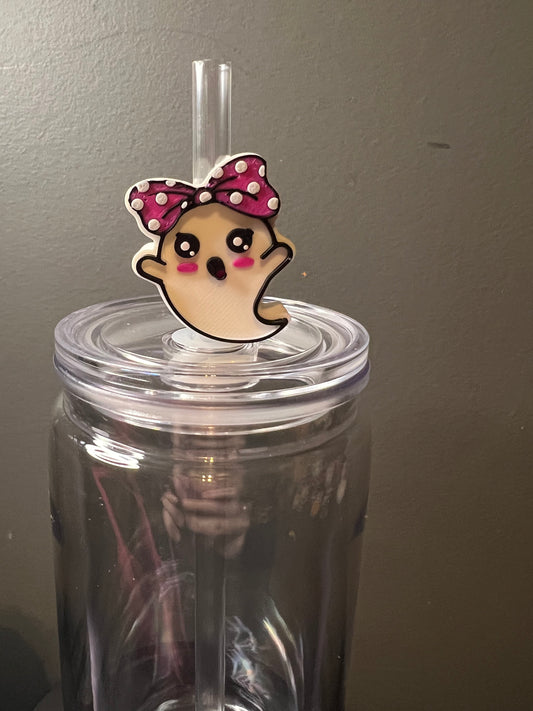 Ghost with bow 3d straw topper