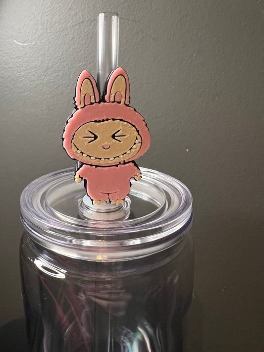 Pink Labubu 3d straw topper