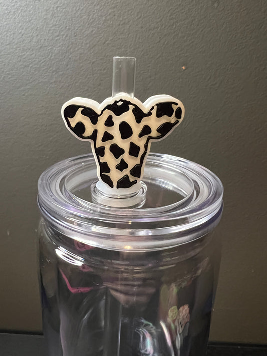 Black and white cow 3d straw topper