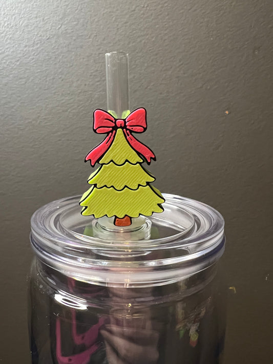 Pink bow Christmas tree 3d straw topper