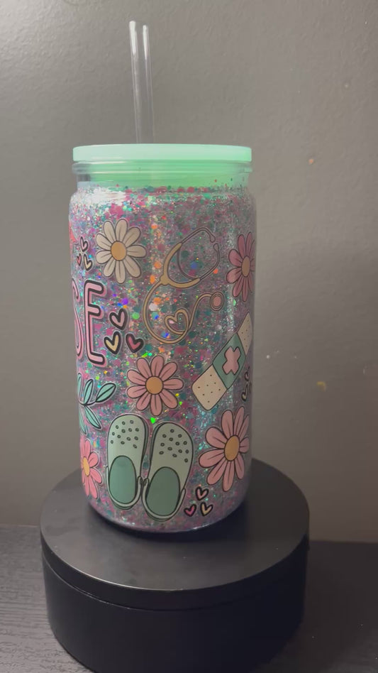 16 oz nurse glitter snowglobe